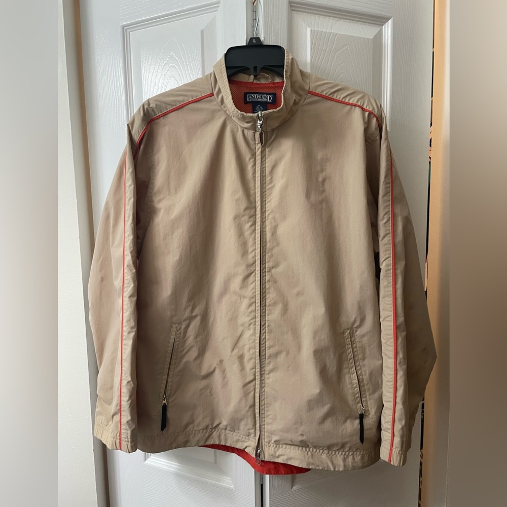 Lands End women’s windbreaker. Size M 10-12. Tan/orange.